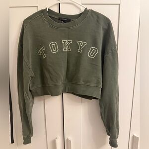 Tokyo Olive Green Cropped Sweatshirt